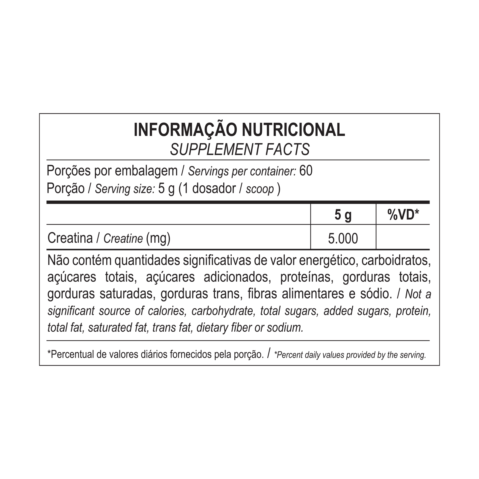 Creatine - 300g - Tabela Nutricional